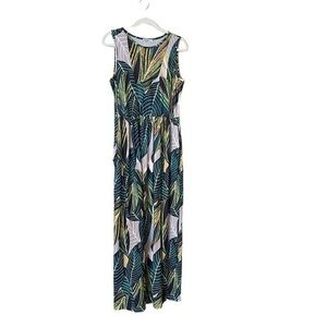 Hount Sleeveless Tropical Leaf Print Maxi Dress